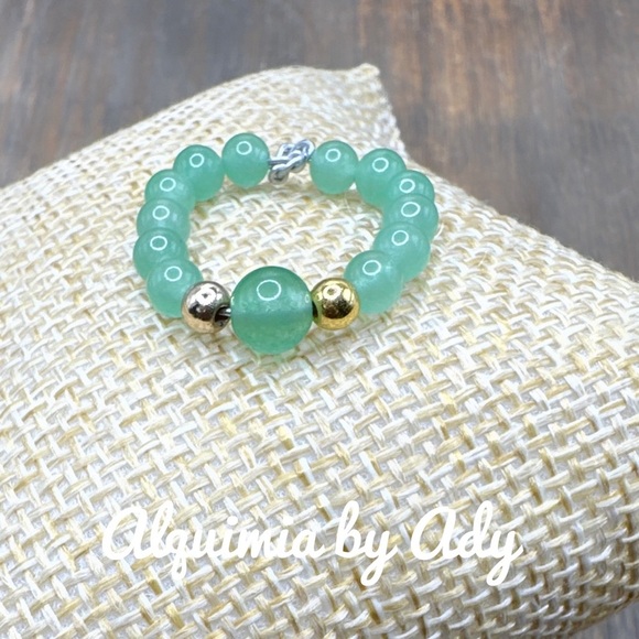 Green Aventurine beaded gem ring - Picture 1 of 3
